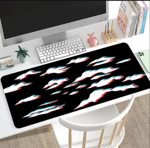 Alfombrilla de ratón para juegos de deportes electrónicos, fondo negro, patrón de nube 3D rojo y azul, arte moderno con base de goma lavable, tamaño grande. - Product Image 1