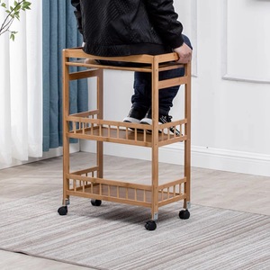 Bamboo <b>Kitchen</b> Storage Trolley Rack 3 <b>Shelves</b> Rolling Organizer Portable Modern Design Natural Color - Product Image 5