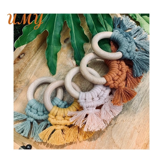 Whole Sale Product Macrame  Baby Toy Teether Macrame for Crochet Beech Wood