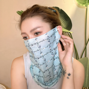 Floral Print <b>Face</b> Neck <b>Sunscreen</b> Mask Women UV Protection Outdoor Cycling Ice Silk Ear Hook Mask - Product Image 4
