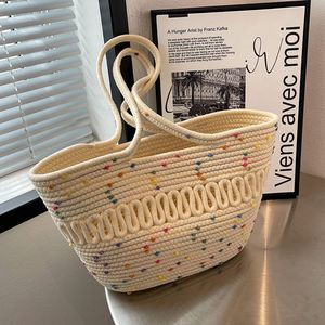 New style summer French <b>straw</b> woven shoulder <b>bag</b> with hollowed-out cotton yarn, large capacity, perfect for summer and beach - Product Image 2