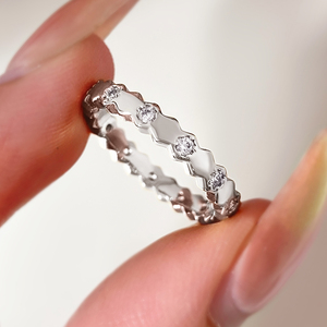Anillos de Eternidad, Joyería Chapada en Oro de 18K, Engaste Pavé, Piedra Redonda ZC, Estilo Clásico, Unisex, para Boda - Product Image 4