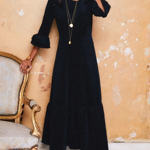 Vestido Midi de Verano Personalizable con Volantes, Elegante, de Algodón y Lino, Cuello Redondo, Casual, con Mangas Acampanadas, para Mujer - Product Image 5