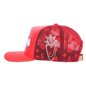 Casquette de camionneur en cuir à 5 panneaux TCAP Chine avec logo en strass et broche de casquette - Product Image 3