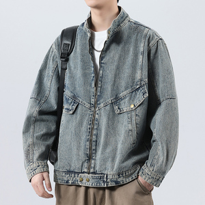 OEM Maßgeschneiderte Jeansjacke für Herren, Helle Waschung, Reißverschluss, Stehkragen, Praktische Pattentaschen, Relaxed Fit, Streetwear Oberbekleidung - Product Image 3