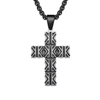 Pendentif croix en acier titane, collier tendance original pour homme de style chinois en acier inoxydable estampé et électroplaqué