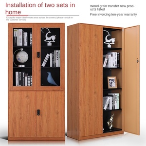 Armoire de bureau moderne en acier à bord étroit avec finition grain de bois, bibliothèque en fer avec serrure pour la maison et l'école - Product Image 4