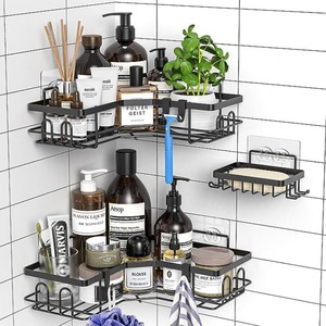 Iron Bathroom Shelf <b>Wall</b> Mounted Corner Storage Rack For Bathroom Vanity No Drilling Required Durable Rectangle Design - Product Image 1