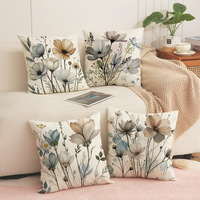 Housse de coussin décorative YINUAN vintage à motif floral, motif de fleurs sauvages en aquarelle, pour canapé