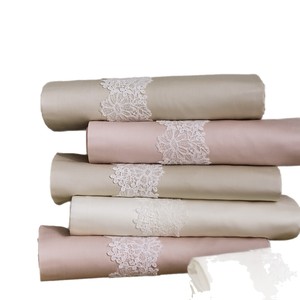 Luxury Four Piece <b>Bedding</b> Set Solid Color Lace Trim Breathable All Season - Product Image 5