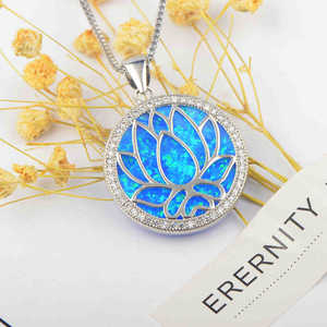 Europäisch-Amerikanische Mode Opal-Lotus-Anhänger Halskette Sommer Blumenschmuck Statement-Kette - Product Image 3