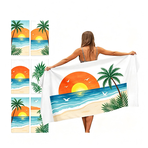 Serviette de plage en microfibre imprimée avec logo personnalisé, séchage rapide, résistante au sable, motif tropical - Product Image 1