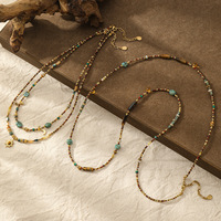 Collier à plusieurs rangs en acier inoxydable plaqué or 18 carats, nouveau design, perles, pendentif vintage en pierre naturelle soleil lune, bijoux