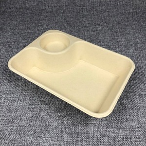 Promotion A37 : 15% de réduction sur les barquettes alimentaires rectangulaires en bagasse de canne à sucre biodégradable avec compartiment pour sauce, barquette ovale compostable en canne à sucre - Product Image 1
