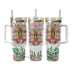 Virgin Mary and San Judas Tadeo Tumbler Custom 40oz Mexican Flag Our Lady of Guadalupe <strong>Cups</strong> with Handle and Straw - Product Image 3