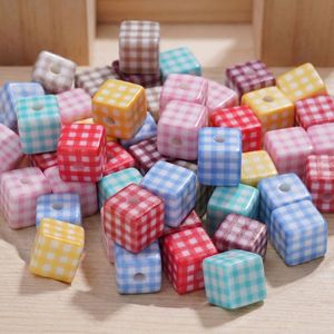Acrylic Checkered Square <b>Beads</b> For Bracelet Making 8mm Loose <b>Beads</b> DIY Jewelry Crafting Materials - Product Image 1