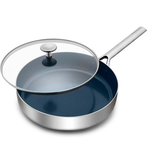 Sartén antiadherente redonda de tres capas de acero inoxidable con revestimiento cerámico y tapa de 28 cm para cocinar - Product Image 1
