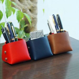 Handmade Retro PU Leather Pen Cup Portable <b>Foldable</b> <b>Desk</b> Organizer for Stationery Office Desktop Storage Holder - Product Image 6