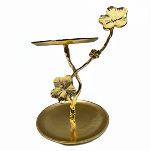 Présentoir à gâteau en aluminium plaqué or avec branches de fleurs, tout nouveau design, pour table de mariage et de fête - Product Image 1