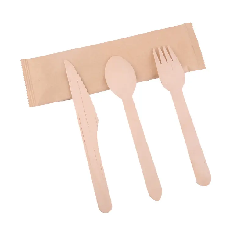 Juego de cubiertos biodegradables, venta al por mayor, cubiertos de madera de vida ecológica, 160mm, cuchara, tenedor, cuchillo, juego de servilletas