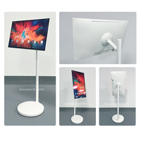 Téléviseur intelligent mobile rotatif de 27 à 32 pouces avec roues, batterie, divertissement à domicile, écran LCD 120Hz FHD, écran tactile capacitif blanc, boîtier en métal