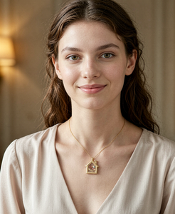 Collar con Colgante en Forma de Casa de Cobre Natural Chapado en Oro de 24k, Piedra de Nacimiento de Diciembre, Diseño de Letra y Flor en Caja Abrible y Cerrable, Unisex - Product Image 3