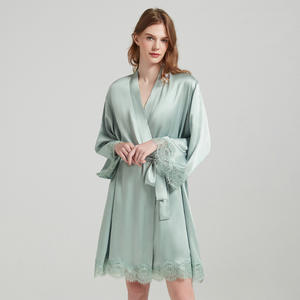 19 Mumi Silk Camisole Robe Conjunto de dos piezas Encaje Sexy 100% Mulberry Silk Pijama Set - Product Image 1