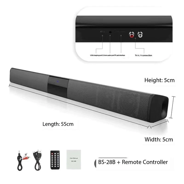 BS-28B TV BT Speaker 40W Soundbar Home Theater Wireless 3D Surround Stereo Bass Subwoofer Portable Speakers for TV