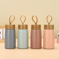 Botol termos Stainless Steel, botol termos Stainless Steel, Tumbler, Mug Travel, vakum, dinding ganda, anti bocor, Mini 280ml, dengan tutup bambu