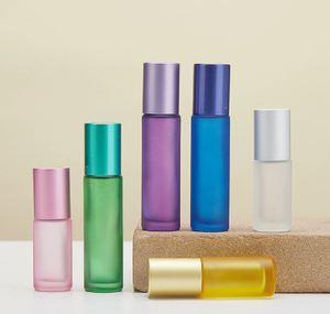 MLM Premium Frosted Glass Roller <b>Bottle</b> Colorful Essential Oil <b>Perfume</b> Roll On Ball Container Custom Logo Private Label Packing - Product Image 4