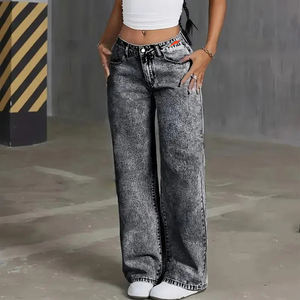 <span class=keywords><strong>Jean</strong></span> large gris en denim respirant et très extensible pour <span class=keywords><strong>femme</strong></span>, <span class=keywords><strong>taille</strong></span> <span class=keywords><strong>haute</strong></span>, grande <span class=keywords><strong>taille</strong></span>, motif uni, décontracté, lavable - Product Image 5