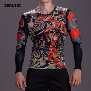 Camicia da uomo in stile tatuaggio giapponese a manica lunga con stampa a sublimazione Rash Guard per Fitness, MMA, palestra, Streetwear - Product Image 3