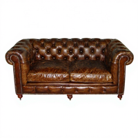 Canapé Chesterfield capitonné vintage en cuir brun vieilli, 2 places, pour bureau de direction, appartement ou bureau à domicile (OEM/ODM)