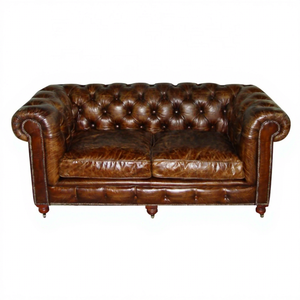 Divano Chesterfield <span class=keywords><strong>in</strong></span> Vera <span class=keywords><strong>Pelle</strong></span> Marrone Anticata Vintage OEM ODM a 2 Posti per Ufficio Dirigenziale - Product Image 6
