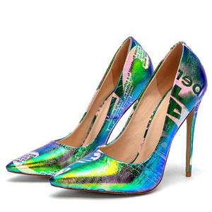 Low MOQ Fluorescent Print Women Pumps High Heels Female Stiletto <b>Shoes</b> Women Big Size 45 Dress <b>Shoes</b> - Product Image 6