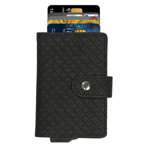 Black PU <b>Card</b> <b>Holder</b> <b>Wallet</b> with Geometric Pattern Snap Closure Multi-<b>Card</b> Position Unisex Short Design - Product Image 2