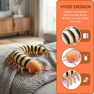 Juguete de Peluche de Milipede Suave y Realista con Patas Múltiples y Estampado a Rayas, Decoración para el Hogar - Product Image 3