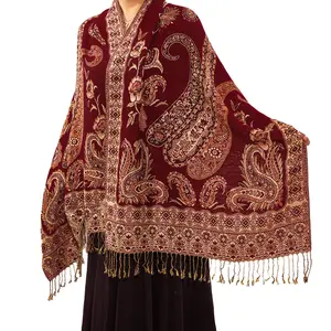 बोहेमियन विंटेज पश्मीना महिला जैक्वार्ड काजू जातीय शैली शॉल पश्मीना स्कार्फ बाहर यात्रा के लिए
