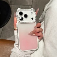 Coque de téléphone transparente avec oreilles de chat dégradées et strass pour iPhone 17 Pro Max 18 16 15 14 – Protection intégrale