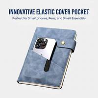 Carnet en cuir PU vintage avec logo personnalisé, format A5, ligné, avec poche innovante à fermeture élastique et fermoir magnétique en cuivre