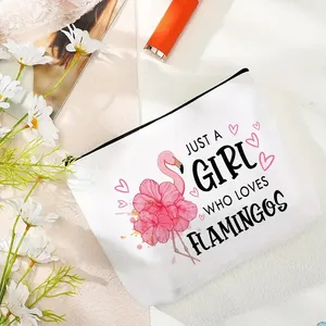 2024 New Flamingos Colorful Zipper Makeup Canvas Bag Cosmetic Bag Pencil Case For Best Friend Animal Lover Multi Uses Purse Bag