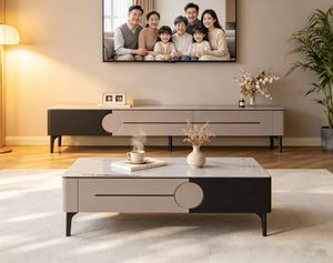 Modern Two Tone Black White <b>TV</b> <b>Stand</b>, Round Decor Pull Handle Multi Drawer Sintered Stone Long <b>TV</b> Cabinet For Living Room Home - Product Image 4