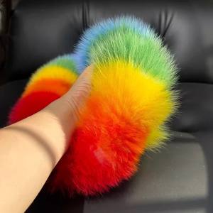 โซ่กุญแจหางยาวขนปุยธรรมชาติแฟชั่นหางจิ้งจอกแท้ห้อยหางนางฟ้าสีรุ้งสำหรับกระเป๋าเสน่ห์ - Product Image 4