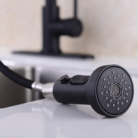 Robinet de cuisine en laiton robuste avec douchette extractible à ressort, finition noir mat premium, pivotant à 360 degrés, buse de pulvérisation flexible, en céramique