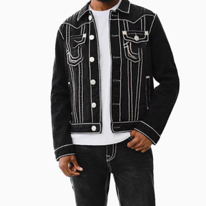 Chaqueta Vaquera Personalizada para Hombre, Talla Grande, Chaqueta Informal <span class=keywords><strong>de</strong></span> Trabajo con Hilo Grueso Blanco, Unisex - Product Image 2