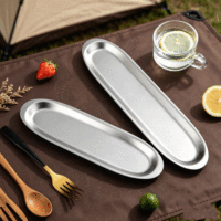 Plateau rectangulaire long en acier inoxydable FLEY, moderne et élégant, durable, pour service de table, idéal pour restaurant et banquet