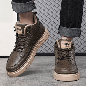 Zapatos de invierno para hombre con forro de lana, suela gruesa, zapatillas deportivas casuales con cordones, parte superior sintética, suela de goma EVA. - Product Image 4
