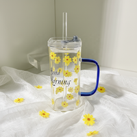 Gobelet à thé au lait en verre borosilicate imprimé avec couvercle, isolation sous vide, paroi épaissie, résistance aux hautes températures, design minimaliste