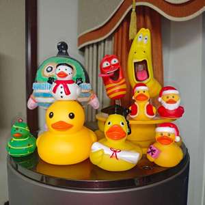 Custom Logo Baby Toys Christmas-Themed Squeeze-Sounding Squishy <b>Bath</b> Floating Toy Plastic Yellow Duck Unisex Wholesale - Product Image 3