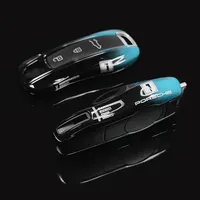 เคสกุญแจรถยนต์สำหรับ Porsche Panamera Cayenne Macan 718 911,เคสกุญแจสีฟ้าดำทำจากวัสดุ ABS